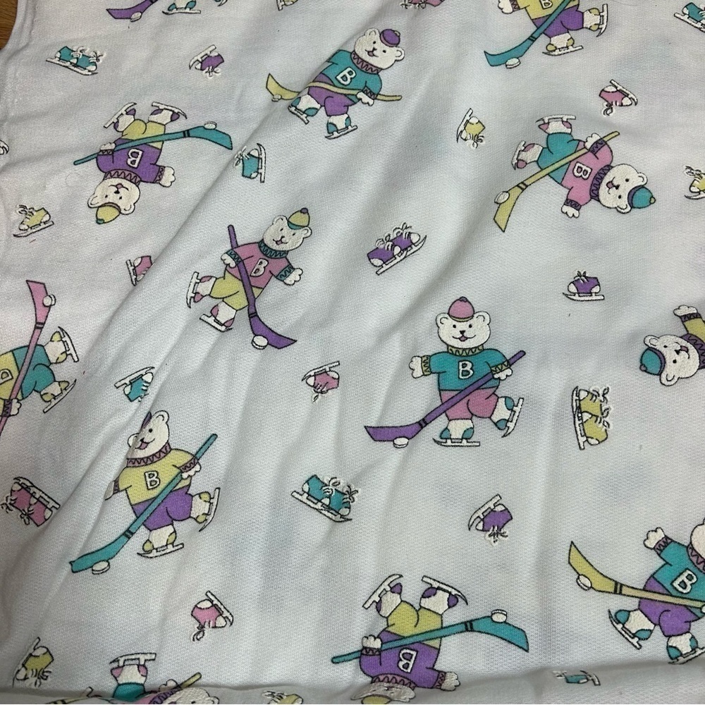 Vintage Pastel Ice Hockey Skating Material Bears Pink Blue Purple Fabric Craft